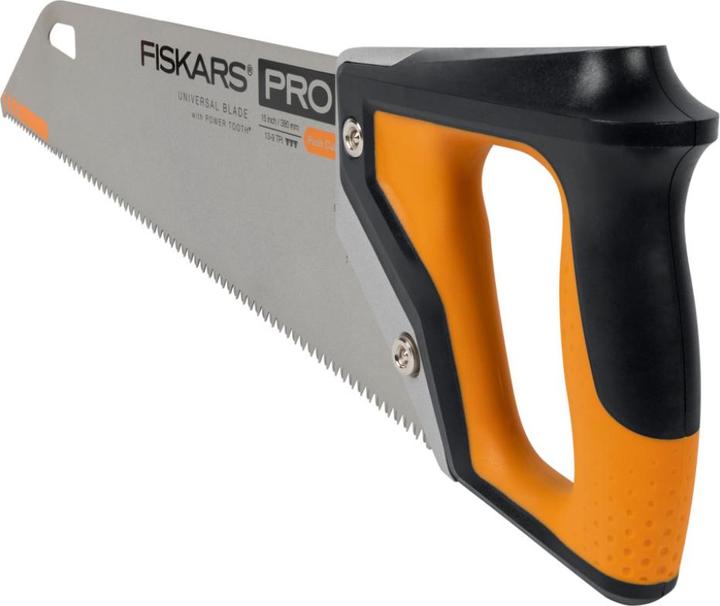 Image du produit Fiskars Scie à main pro pour bois, stratifié et PVC, longueur de lame : 38 cm, 9 TPI, Noir/Orange, PowerT