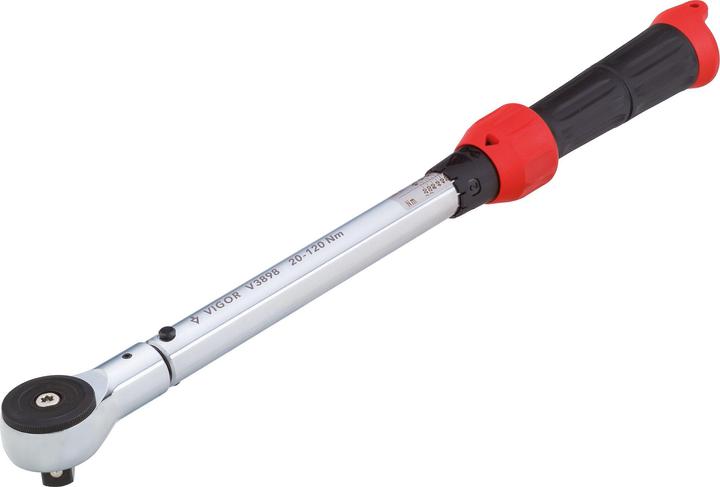 Image du produit Vigor Clé dynamométrique ∙ V3898 ∙ Nm min-max : 20 - 120 Nm ∙ Tolérance : 4% ∙ Carré 12,5 mm (1/2... (1/2", 20 Nm, 120 Nm)