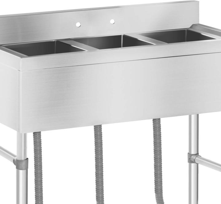 Produktbild Royal Catering Spültisch Spülbecken Edelstahl Gastrospüle Edelstahlspüle Gastro Spüle 3 Becken (Aufsatzspülbecken, 25 cm, 100 cm)