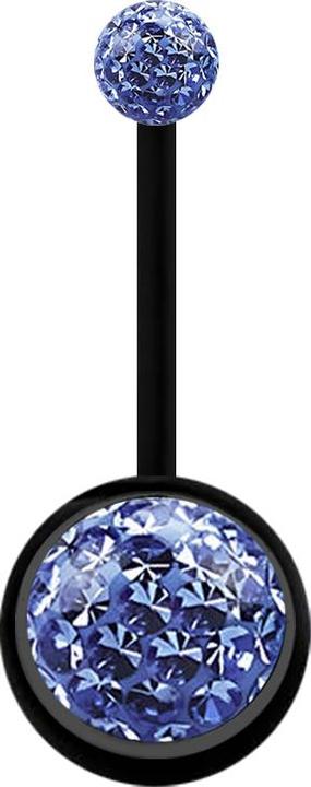 Actual product image Star Piercing Banane schwarz mit zwei Kristallkugeln hellblau Epoxy Schutzschicht (without brass, Bioflex)