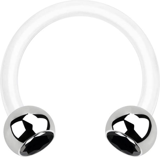 Produktbild Star Piercing Micro Circular Barbell weiss mit zwei Kugeln silber Kristall schwarz (Bioflex, ohne Messing, Chirurgenstahl 316L)