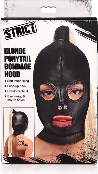 Actual product image XR Brands Blonde Pferdeschwanz Bondage Haube Schwarz