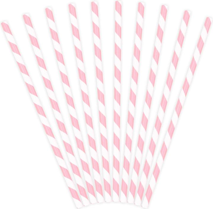 Partydeco Hellrosa gestreifte Strohhalme (10 x)
