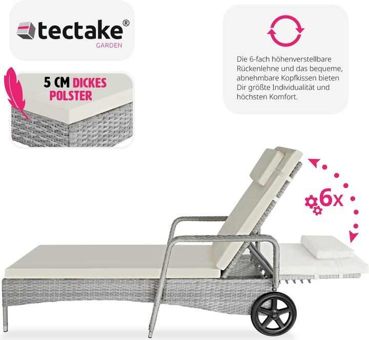 Produktbild tectake Sonnenliege Rattan mit Rollen (200 cm)