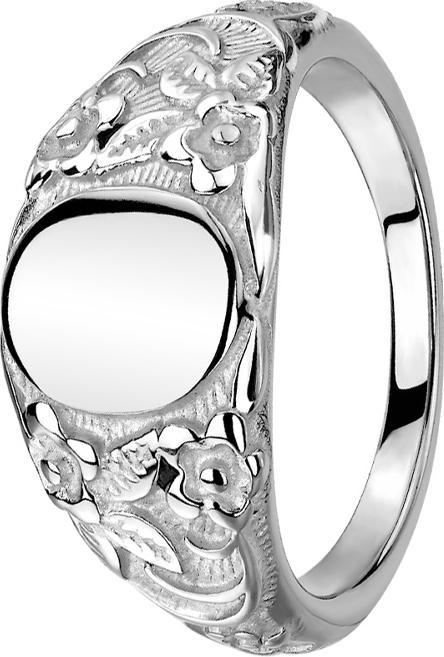 Star Piercing Ring silber Oval flach mit Blumen