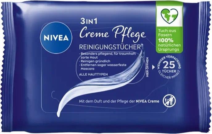 Image du produit NIVEA Lingettes nettoyantes Crème de soin 25pcs (Chiffons de nettoyage)