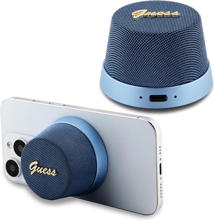 Guess głośnik Bluetooth GUWSC3ALSMB Speaker Stand niebieski/blue Magnetic Script Metal (12 h, USB power delivery)