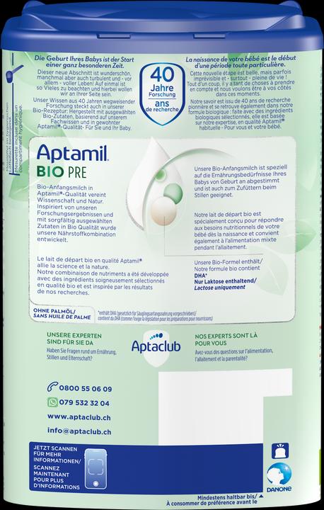 Valori nutrizionali e ingredienti Aptamil Pre organico (800 g, dalla nascita)