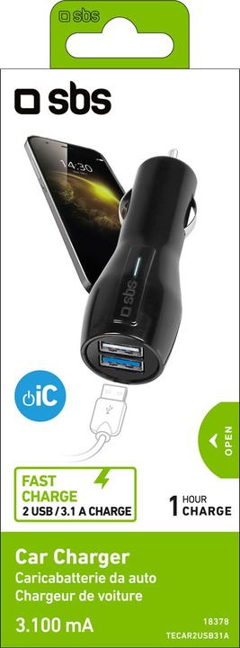 Actual product image SBS Car charger micro with 2 USB ports 3.100 mAh