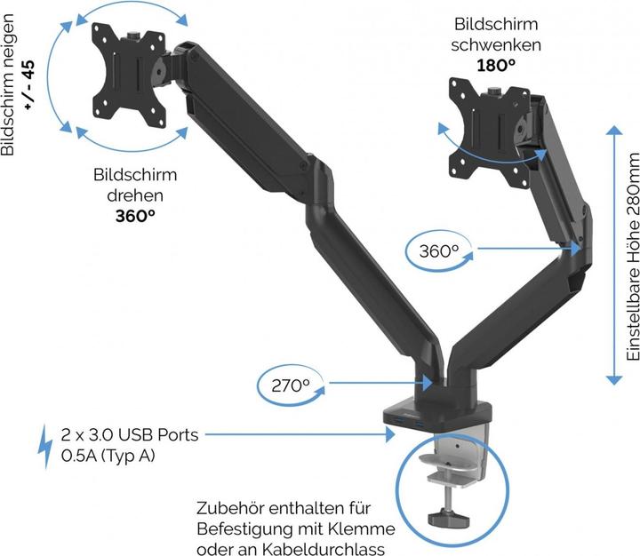 Produktbild Fellowes Platinum Series Doppel Monitorarm (Tisch, 40")