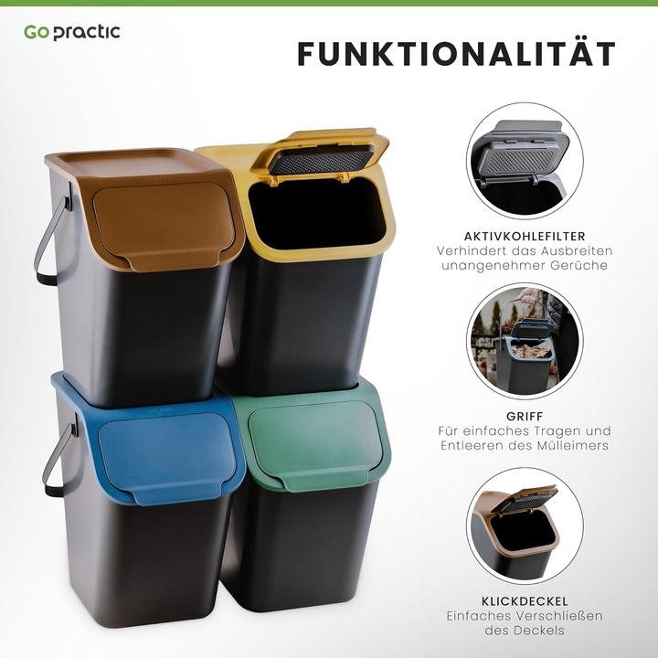 Image du produit Go Practic Mülltrennsystem Mülleimer-Set mit Biofilter (2x25l) (25 l)