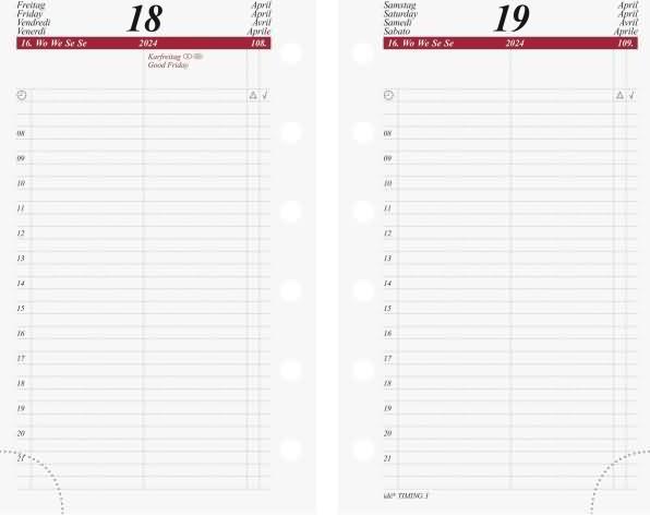 Ridoide Tageskalender Timing 3 2024 706790000 76x127mm,1T/1S (Harter Einband, Deutsch, Französisch, Englisch, Italienisch)