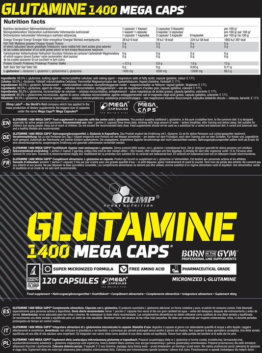 Actual product image Olimp Sport Nutrition Glutamine Mega Caps (120 Caps, 168g) (1 Piece, Capsules, 187.80 g)