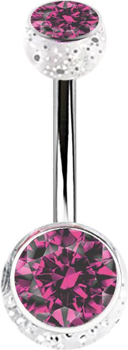 Star Piercing Banane silber mit zwei Glitter Kugeln transparent Kristall pink (Chirurgenstahl 316L, Acryl, ohne Messing)