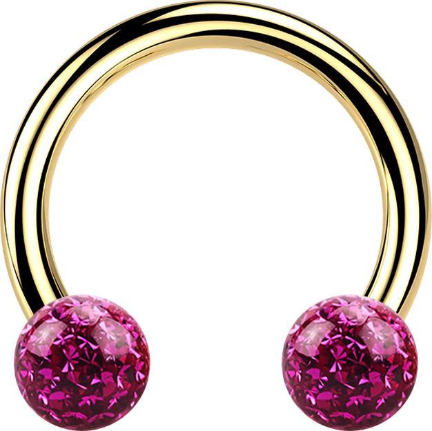 Produktbild Star Piercing Micro Circular Barbell vergoldet mit zwei Kristall Kugeln fuchsia Epoxy Schutzschicht (ohne Messing, Titan G23)