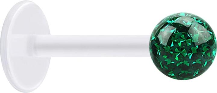 Star Piercing Micro Labret transparent mit Kristallkugel grün und Epoxy Schutzschicht (Chirurgenstahl 316L, ohne Messing, Bioflex)