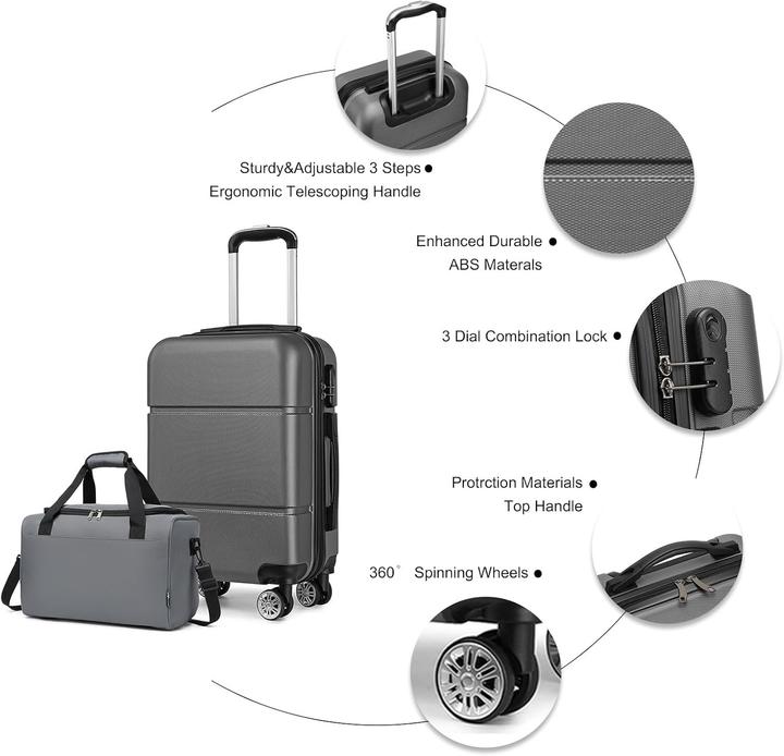 Immagine prodotto Kono Gepäck-Set, 2-teilig Kabinenkoffer mit Reisetasche (Bagaglio a mano (fino a 50 litri))