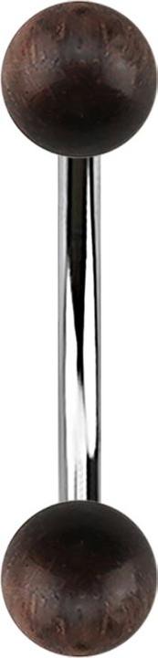 Star Piercing Banane silber mit zwei Kugeln aus Sonoholz (Chirurgenstahl 316L, ohne Messing, Organisch)