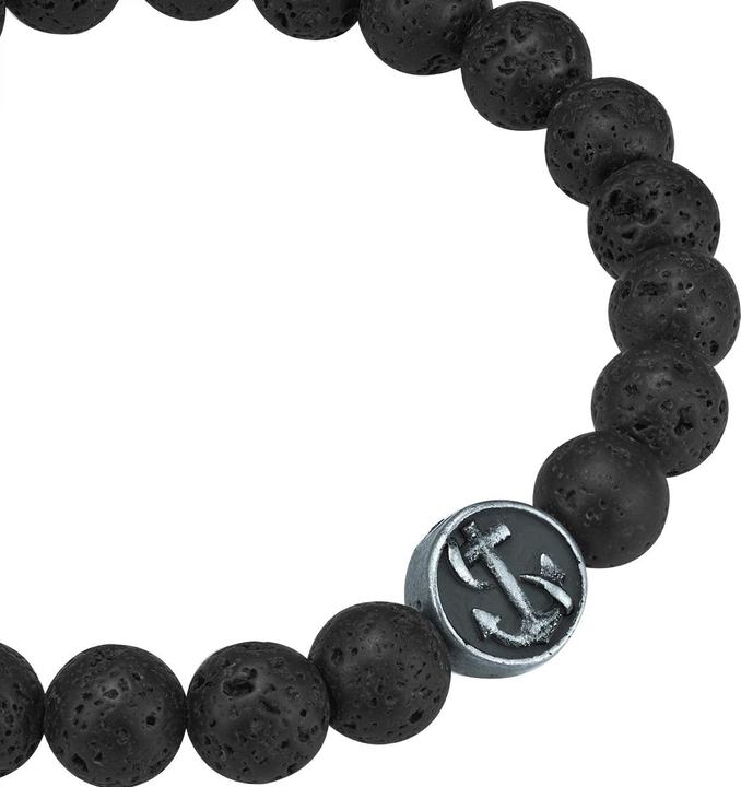 Immagine prodotto True Rebels Uomo Ancora in acciaio inox pietra lavica nera 22,0 cm - 11746 (22 cm, Acciaio inossidabile)