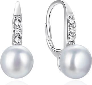 Agato - Silver dangle earrings with pearls and zircons AGT-E093LW-P