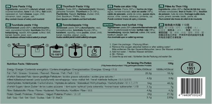Valori nutrizionali e ingredienti Tactical Foodpack Pasta al tonno (110 g)