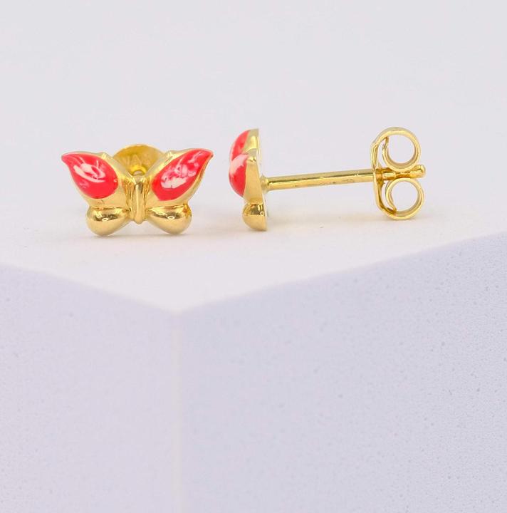 Produktbild Muau Studs butterfly yellow gold 750 red/white 10mm (750/18K Gelbgold)