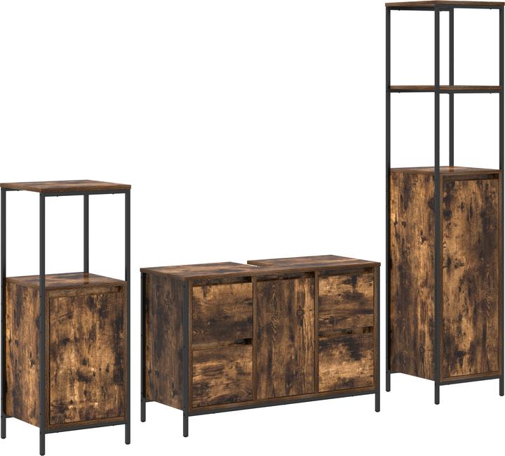 VidaXL 3-piece bathroom furniture set made of smoked oak wood-based material