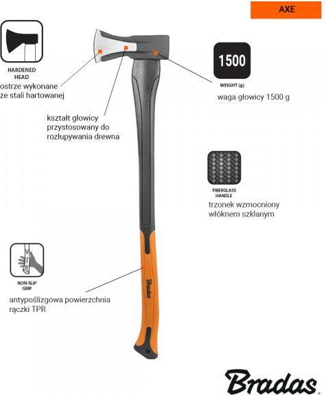 Actual product image Bradas Splitting Axe Fibreglass