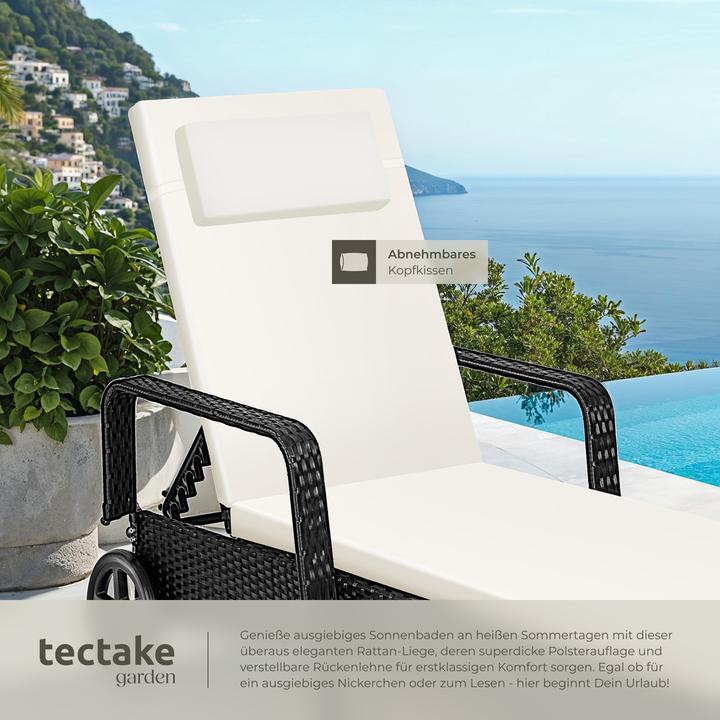 Produktbild tectake Sonnenliege Rattan mit Rollen (200 cm)