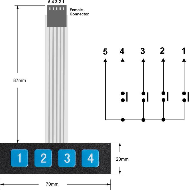 Image du produit Purecrea Clavier à membrane 4 touches / Clavier 1x4 Matrix Keypad
