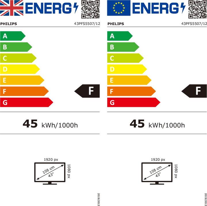 Etichetta energetica Philips 43PFS5507/12 (43", PFS5507, LCD, Full HD)