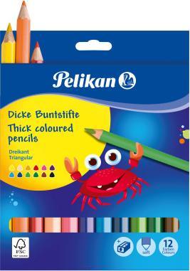 Produktbild Pelikan Buntstifte Jumbo dreieckig (Orange, Gelb, Hautfarbe, Violett, Dunkelgrün, Pink, Schwarz, Rot, Hellgrün, Braun, Dunkelblau, Hellblau, 12 x)