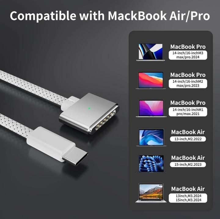 Produktbild PowerGuard USB-C auf MagSafe 3 Ladekabel für MacBook Air, Pro (2021-2024) (USB 3.2 Gen 1, 50 W)