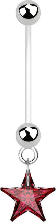 Star Piercing Banane Schwangerschaft mit Kristallstern rot (ohne Messing, Bioflex, Chirurgenstahl 316L)