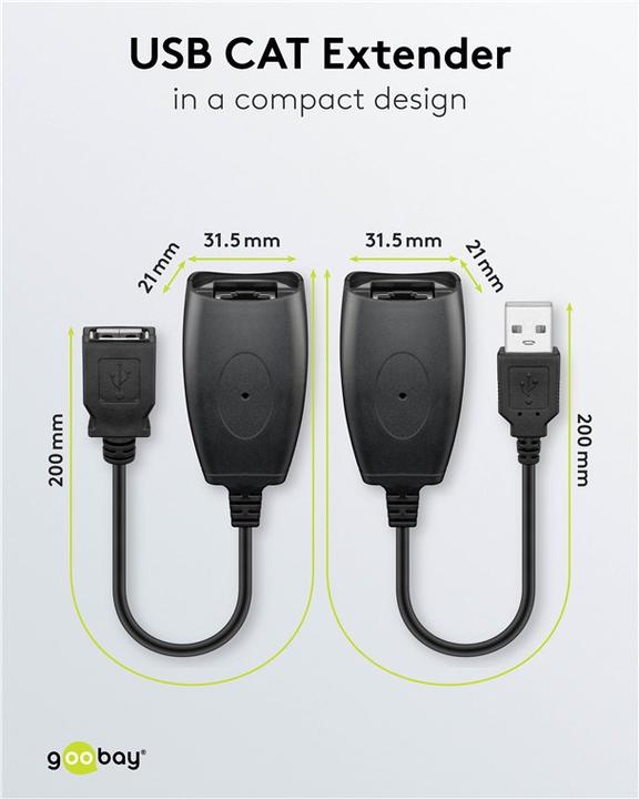 Produktbild Goobay USB Extension Ethernet 40,0m- Kabel Converter USB > RJ45 Line Extender (CAT5) (2 m, USB 1.1)