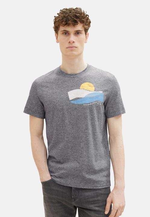 Image du produit Tom Tailor T-Shirt Gestreiftes Kurzarmshirt mit Rundhalsausschnitt und Foto-Print (L)