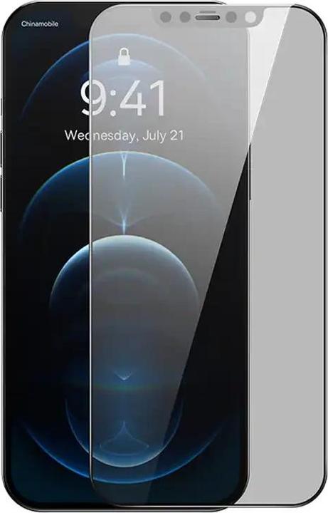 Actual product image Baseus 0.3mm Full-Coverage Privacy Protection Crystal Tempered Glass Screen Protector with Dust Filter for (1 Piece, Apple iPhone 12 Pro Max)