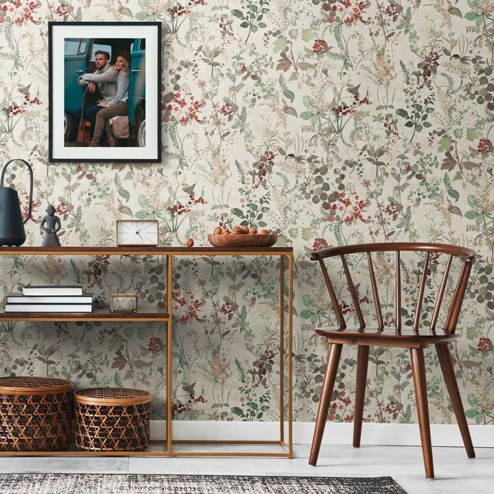Produktbild A.S. Création Blumentapete Landhaus Vintage Tapete Weiss Grün Rot Vliestapete Blumen floral (53 x 1005 cm)
