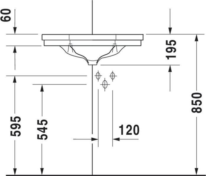 Actual product image Duravit Corner wash-hand basin 1930 m ÜL HLB 595x450mm 1 tap hole white WG (450 mm, 595 mm)