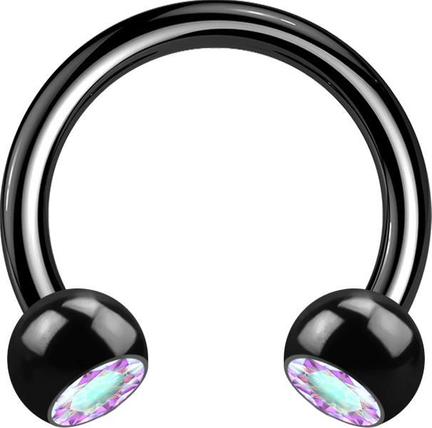 Produktbild Star Piercing Micro Circular Barbell schwarz mit zwei Kugeln Kristall multicolor (ohne Messing, Chirurgenstahl 316L)