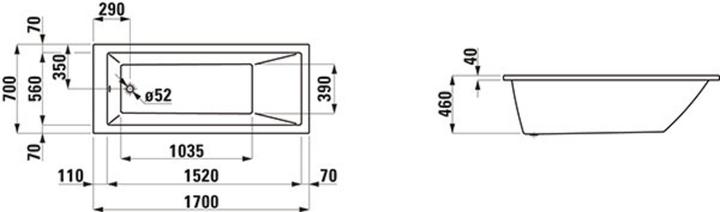 Actual product image Laufen Built-in bathtub PRO 1695x705mm white (160 l, 169.50 cm, 70.50 cm)
