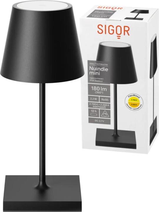 Immagine prodotto Sigor 4547001 Nuindie mini lampada da tavolo ricaricabile 25cm nero notte 2,2W FlexMood 2200K/2700K IP54 (98.50 lm)