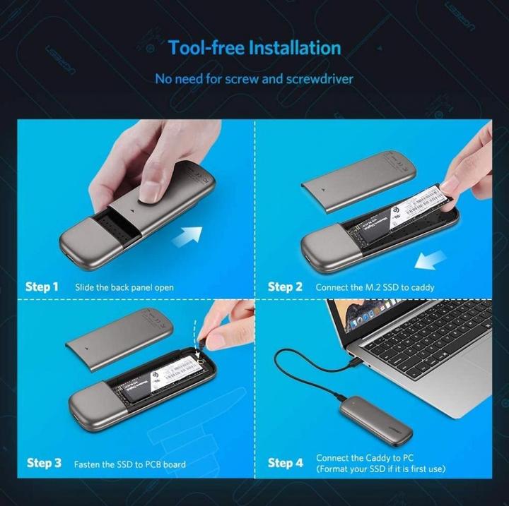 Immagine prodotto Ugreen Contenitore per M.2 NGFF SATA SSD 6 Gbit/s USB-C 3.1 Gen2 (M.2 2230, M.2 2240, M.2 2260, M.2 2242)