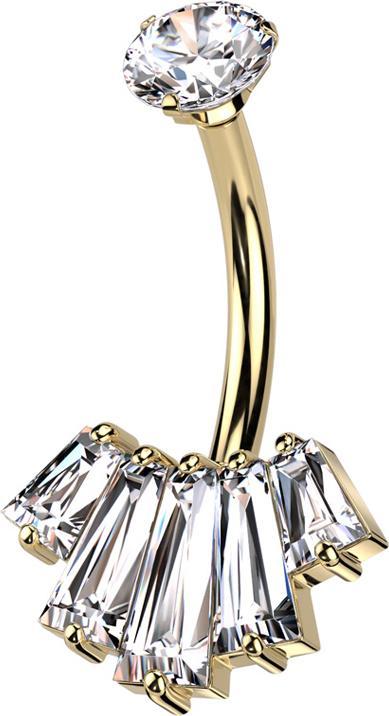 Immagine prodotto Star Piercing Filo interno Banana placcato oro con cristalli argento e cinque cristalli Baquette argento (Ottone, Acciaio chirurgico 316L)