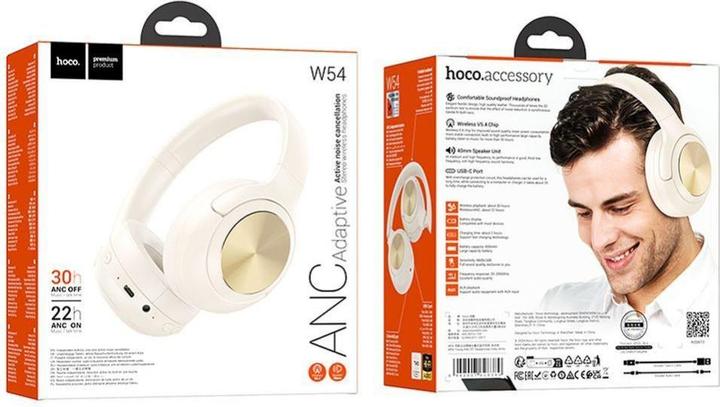 Actual product image Hoco Wireless headphones wireless headphones bluetooth ANC W54 milky white (ANC, 22 h, Wireless)