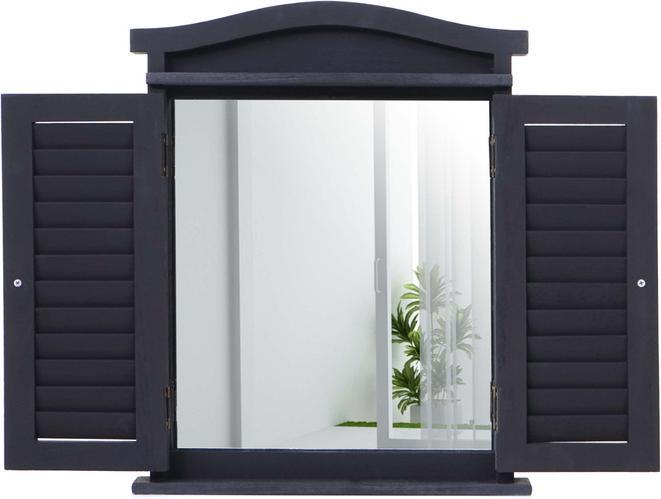 Produktbild Swisshandel24 Wandspiegel Spiegelfenster mit Fensterläden 53x42x5cm - dunkelgrau (53 x 42 x 5 cm)