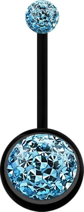 Image du produit Star Piercing Banane schwarz mit zwei Kristallkugeln aqua Epoxy Schutzschicht (sans laiton, Bioflex)