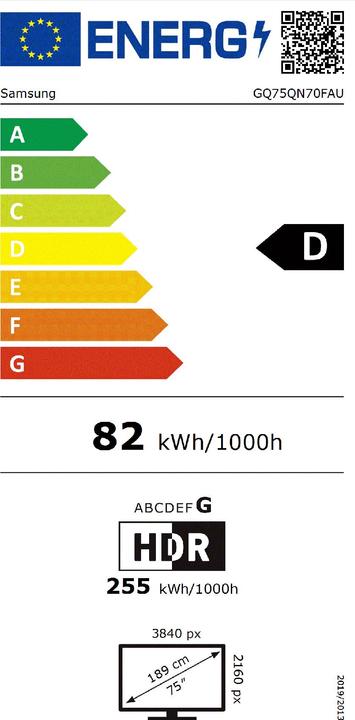 Energy Label Samsung 75" Neo QLED QN70F 4K Vision AI Smart TV (2025) (75", NeoQLED, 4K, 2025)