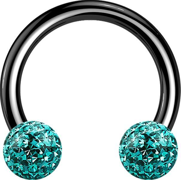 Image du produit Star Piercing Micro Circular Barbell noir avec deux boules de cristal turquoise couche protectrice d'époxy (Titane G23, sans laiton)