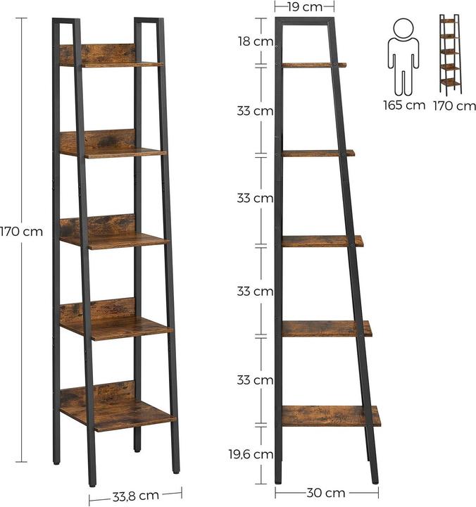 Actual product image Vasagle Bookcase brown, black 33.8 x 30.0 x 170.0 cm